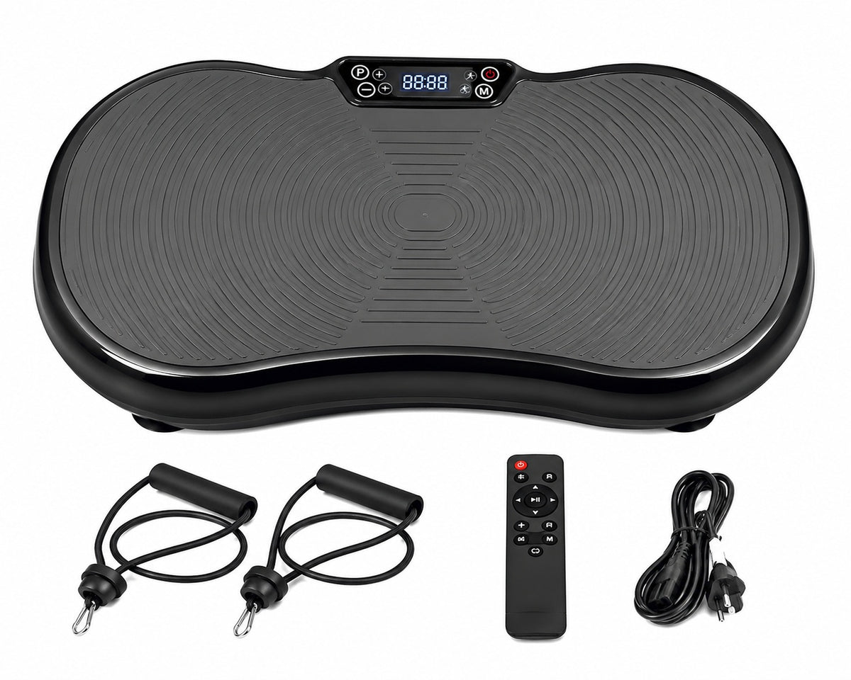 Full Body Vibration Plate Exercise Machine with Resistance Bands, Remote Control, Multi-Speed Settings & Non-Slip Platform – Black Home Fitness Trainer