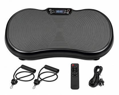 Full Body Vibration Plate Exercise Machine with Resistance Bands, Remote Control, Multi-Speed Settings & Non-Slip Platform – Black Home Fitness Trainer