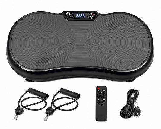 Full Body Vibration Plate Exercise Machine with Resistance Bands, Remote Control, Multi-Speed Settings & Non-Slip Platform – Black Home Fitness Trainer