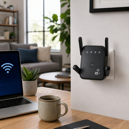 Wi-Fi Range Extender Signal Booster with 4 Antennas, WPS Button & LED Indicators – Wireless Repeater for Home, Office, Router Coverage Extension & Dead Zone Reduction