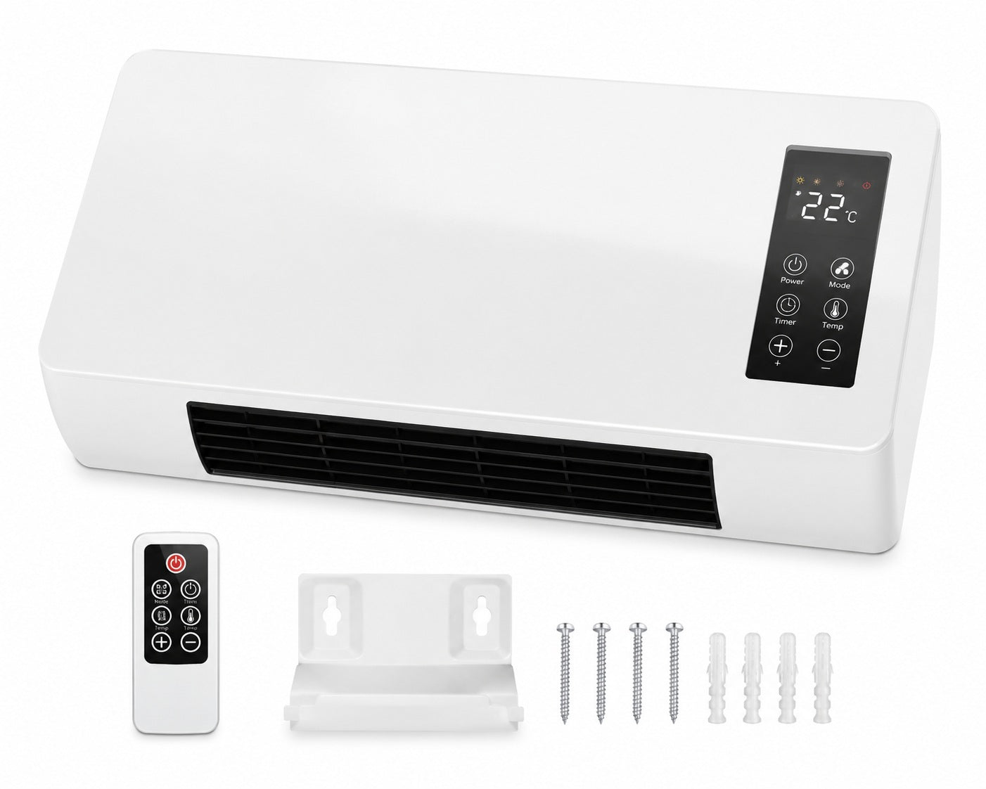 Wall-Mounted Electric Fan Heater with Digital Temperature Display