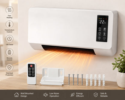 Wall-Mounted Electric Fan Heater with Digital Temperature Display