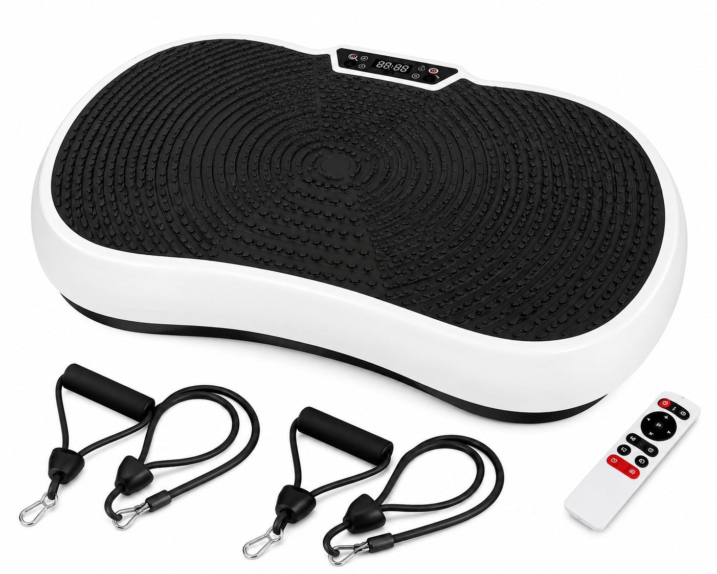 Full Body Vibration Plate Exercise Machine with Resistance Bands, Remote Control, Multi-Speed Settings & Non-Slip Platform for Home Fitness Workouts