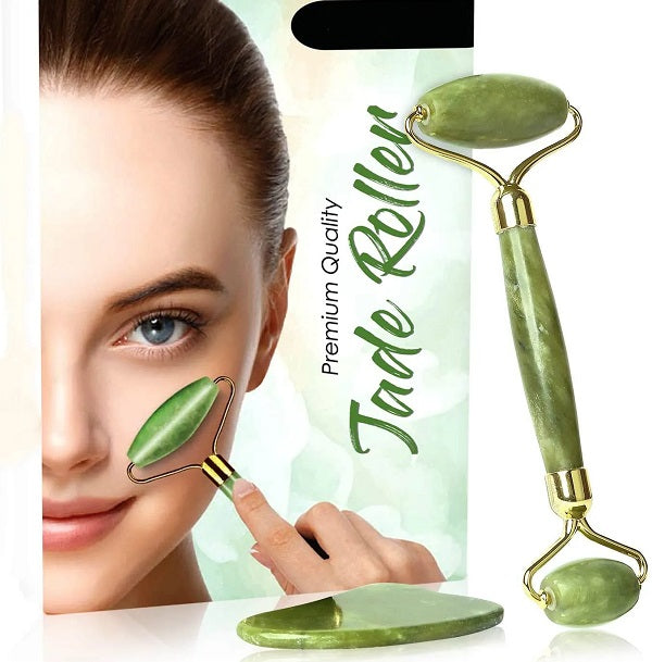 Natural Jade Stone Massage Roller and Gua-Sha Massager For The Face