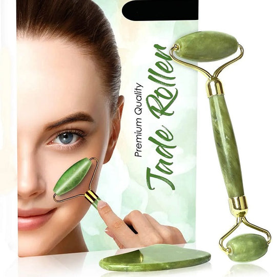 Natural Jade Stone Massage Roller and Gua-Sha Massager For The Face