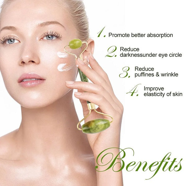 Natural Jade Stone Massage Roller and Gua-Sha Massager For The Face
