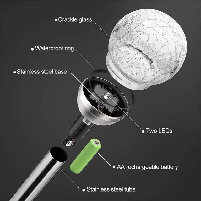 6 PCS Solar Powered Cracked Glass Effect RGB And White
