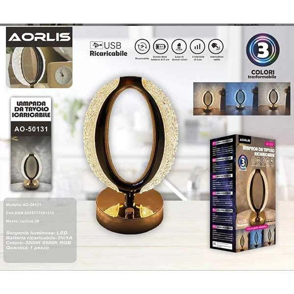 Heaven Gate Rechargeable 3 LED Crystal Table Lamp