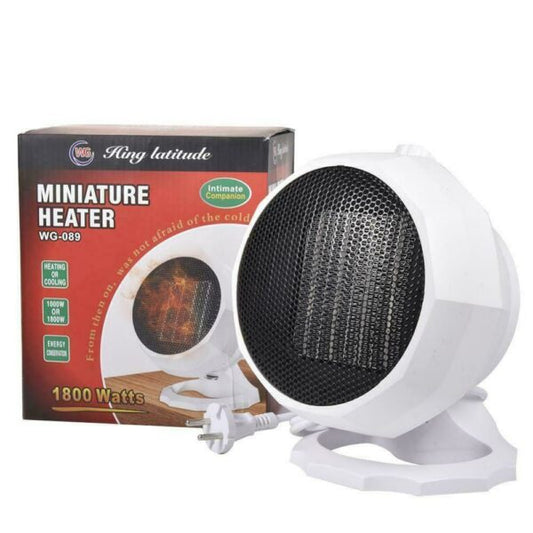 1800W Mini Ceramic Indoor Heater Fan with 3 Levels, Continuous Rotation & Warmth Temperature Control