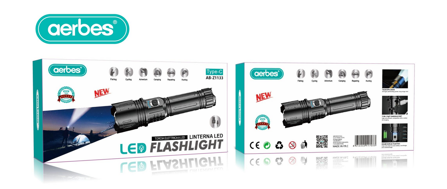 LED Flashlight 1500LM 12000Mah Battery