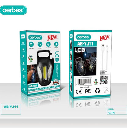 Rechargeable Magnetic LED + COB Keychain Torch With Carabiner Hook