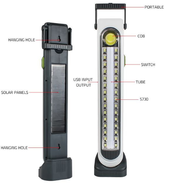 Five Modes Portable Solar Powered Emergency Light With Base