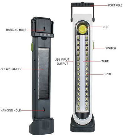 Five Modes Portable Solar Powered Emergency Light With Base