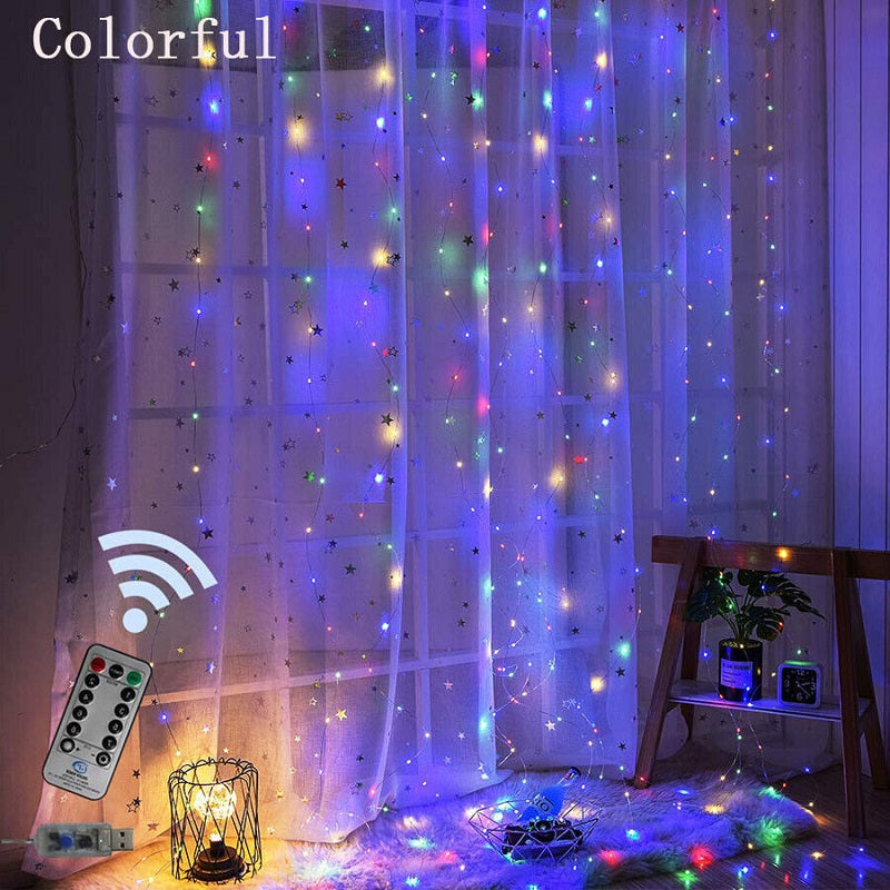 3x2M Remote Control Copper Wire Fairy Curtain Light With