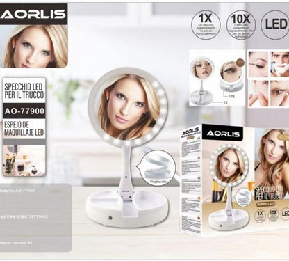 Foldable LED Magnifier Makeup Mirror