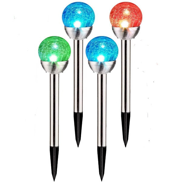4pcs Cracked Glass Ball Solar Powered Spike Light