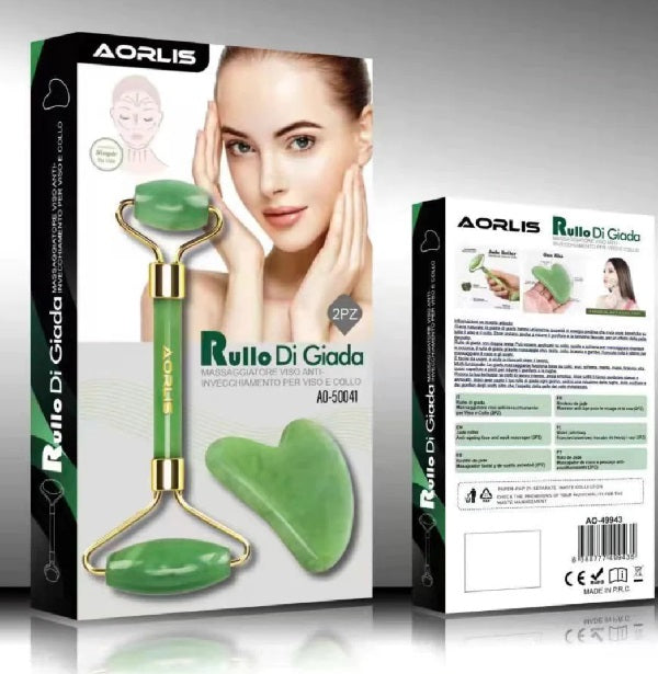Natural Jade Stone Massage Roller and Gua-Sha Massager For The Face