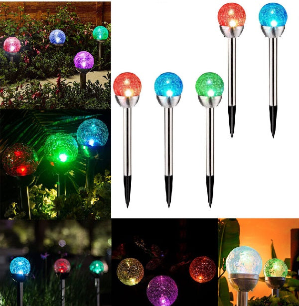 4pcs Cracked Glass Ball Solar Powered Spike Light