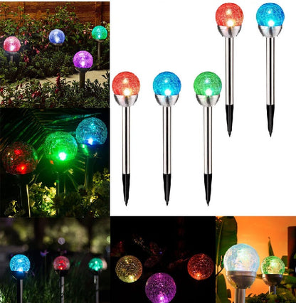 4pcs Cracked Glass Ball Solar Powered Spike Light