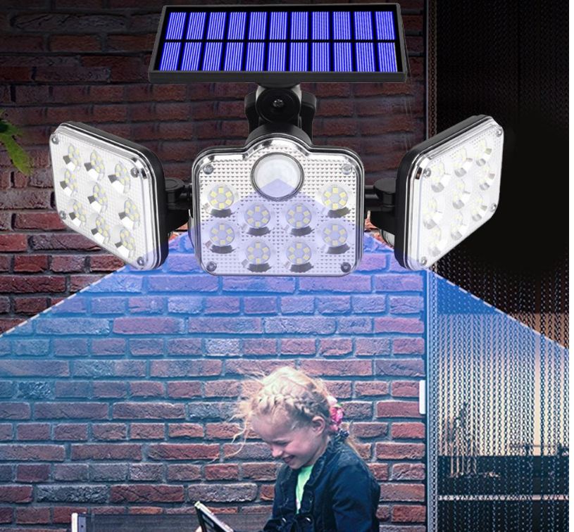 Three Head Outdoor Solar Powered LED Sensor Wall Light