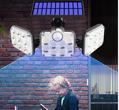 Three Head Outdoor Solar Powered LED Sensor Wall Light