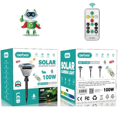 Solar Powered Garden Light RGB + White & Warm White With Remote Control